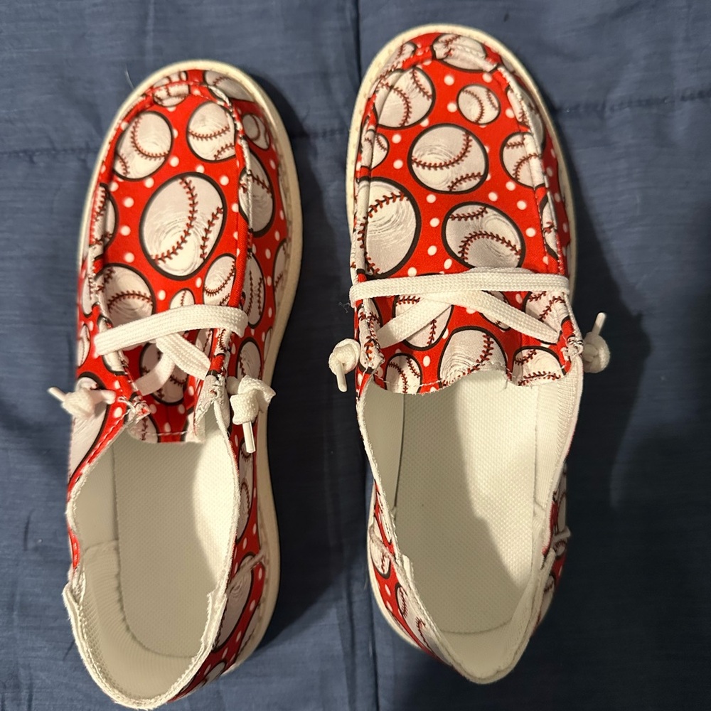 Baseball Print Kids/Women Shoes - Red